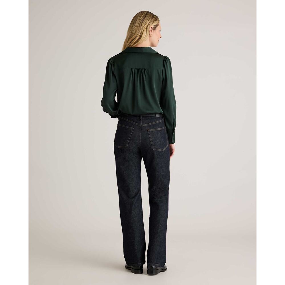 Quince Washable Stretch Silk Split Neck Blouse Green Large - Picture 2 of 3